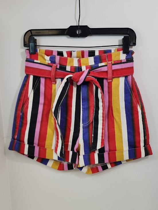 Express Pants - Express Multicolor Striped High-Waist Tie-Belt Deim Shorts Size 2